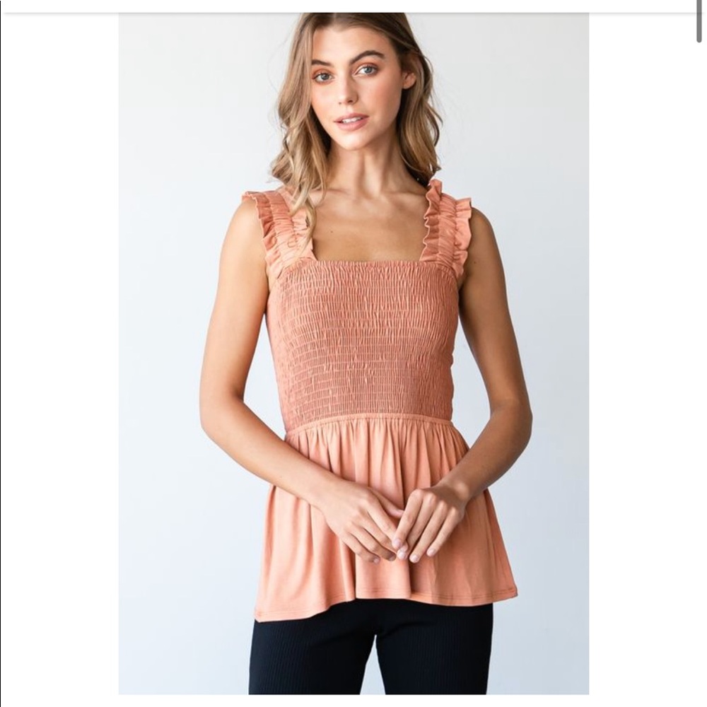 NWT Pink Desert Ruffled Strap Smocked Flowy Tank Top - Picture 1 of 13